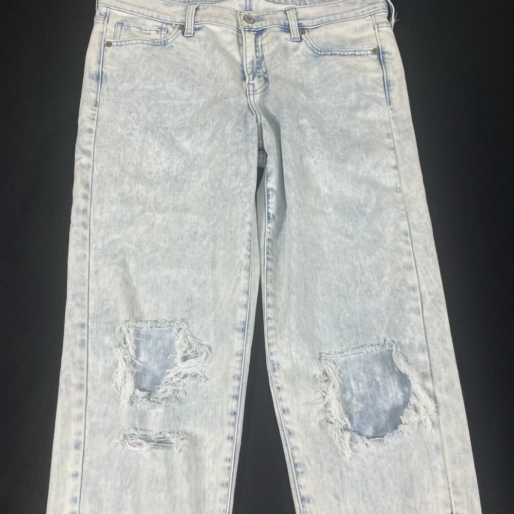 Abercrombie And Fitch Women Blue Washed Distressed Straight Denim Jeans 28-0 - Picture 5 of 10